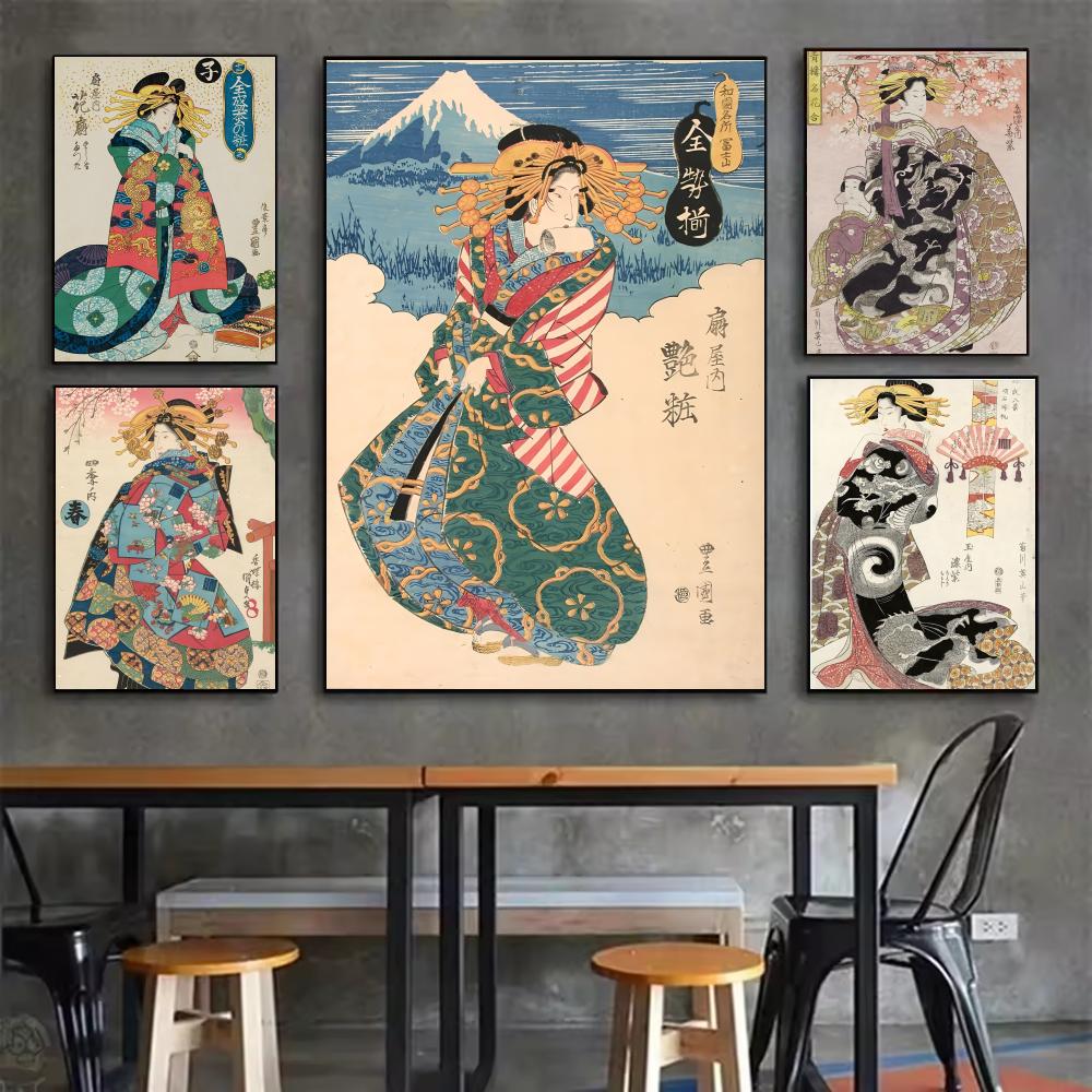 Interior Design Poster - 레트로 일본 게이샤 포스터 미니멀리스트 스타일의