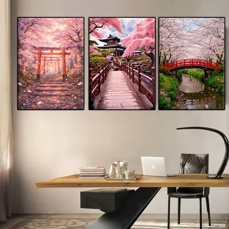 일본 정원 장면 벚꽃 나무 포스터 사쿠라 연못 아름다운 - Interior Design Poster 리뷰 및 가격
