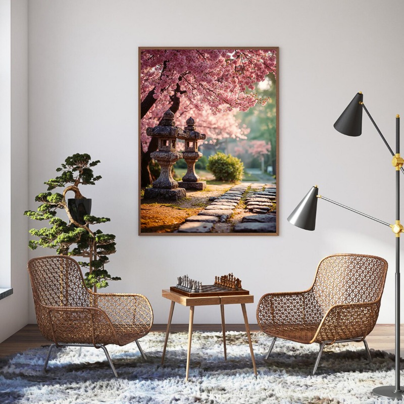 일본 정원 장면 벚꽃 나무 포스터 사쿠라 연못 아름다운 - Interior Design Poster 리뷰 및 가격